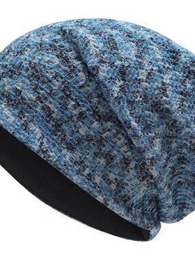 Women's Mixed Blue Warm Knit Winter Pull-On Classic Slouchy Stretch Skull Cap